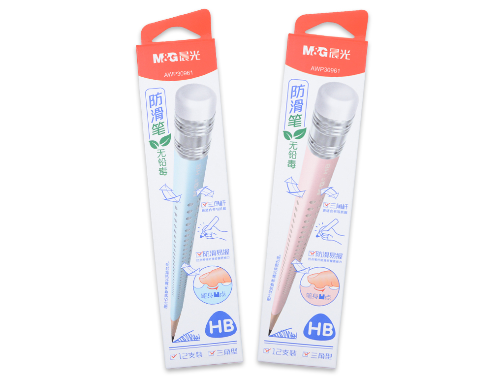 Grafitinis pieštukas M&G Non-slip Pastel trikampė HB su gumele 12vnt. rinkinys