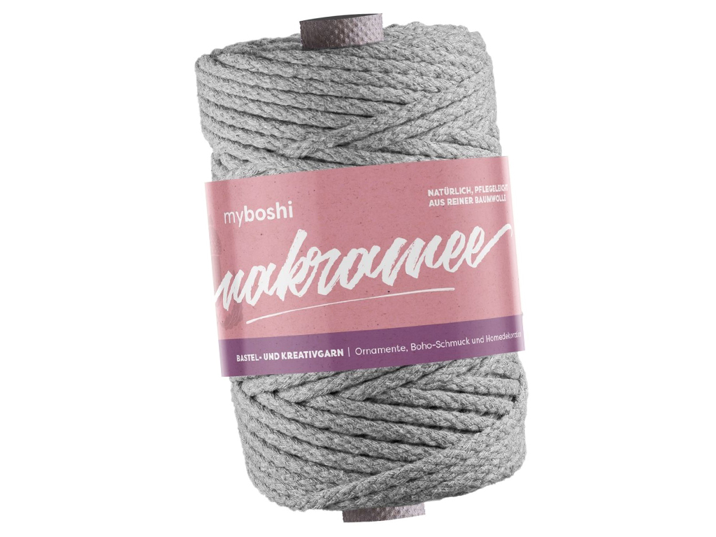 Macrame cord Myboshi Macramee 100% cotton 50m 4mm braided light grey
