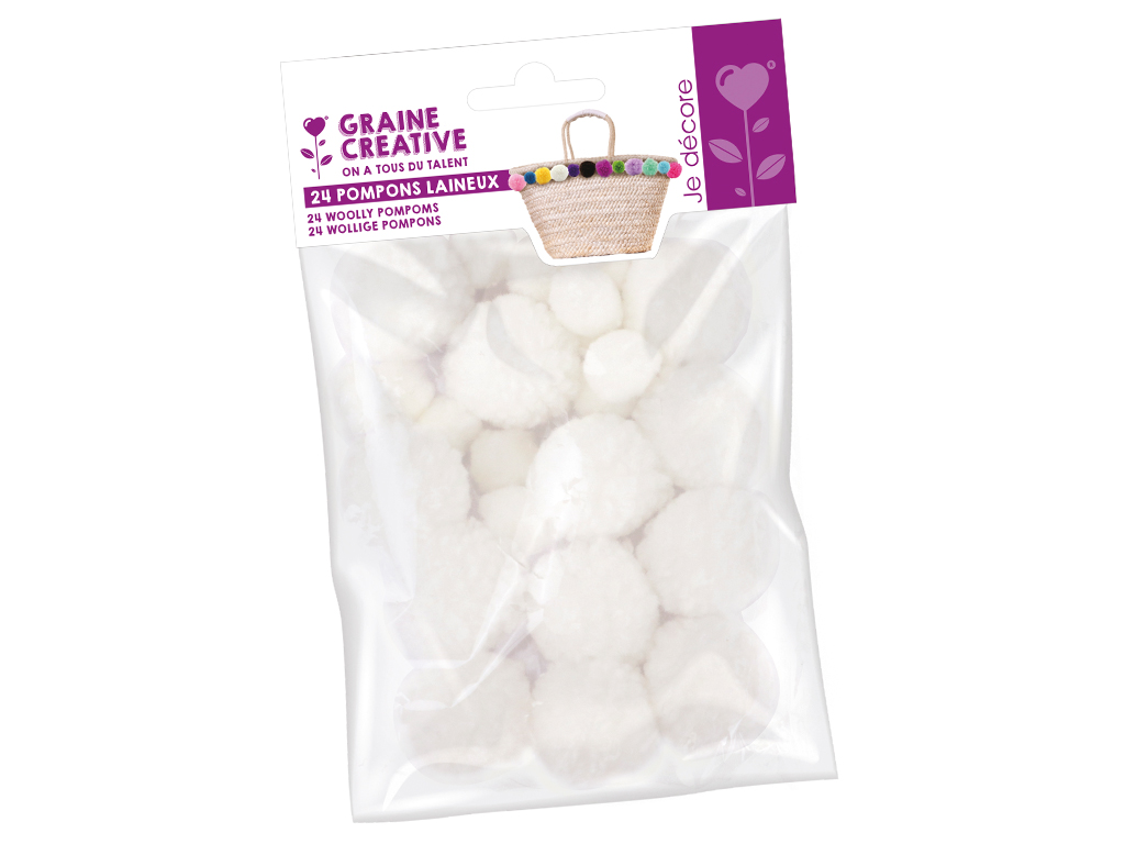 Pompons Graine Creative 15mm 30mm 24pcs white