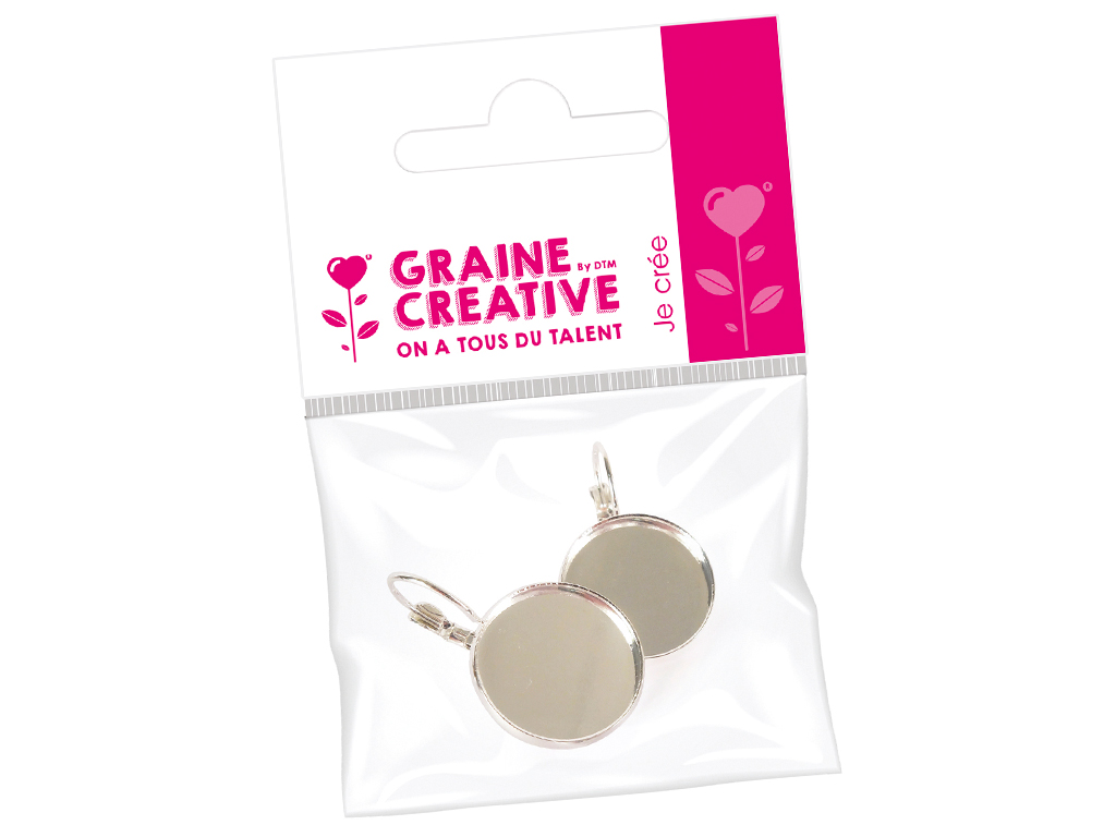 Earring blank with base Graine Creative d=1.8cm 2pcs silver blister
