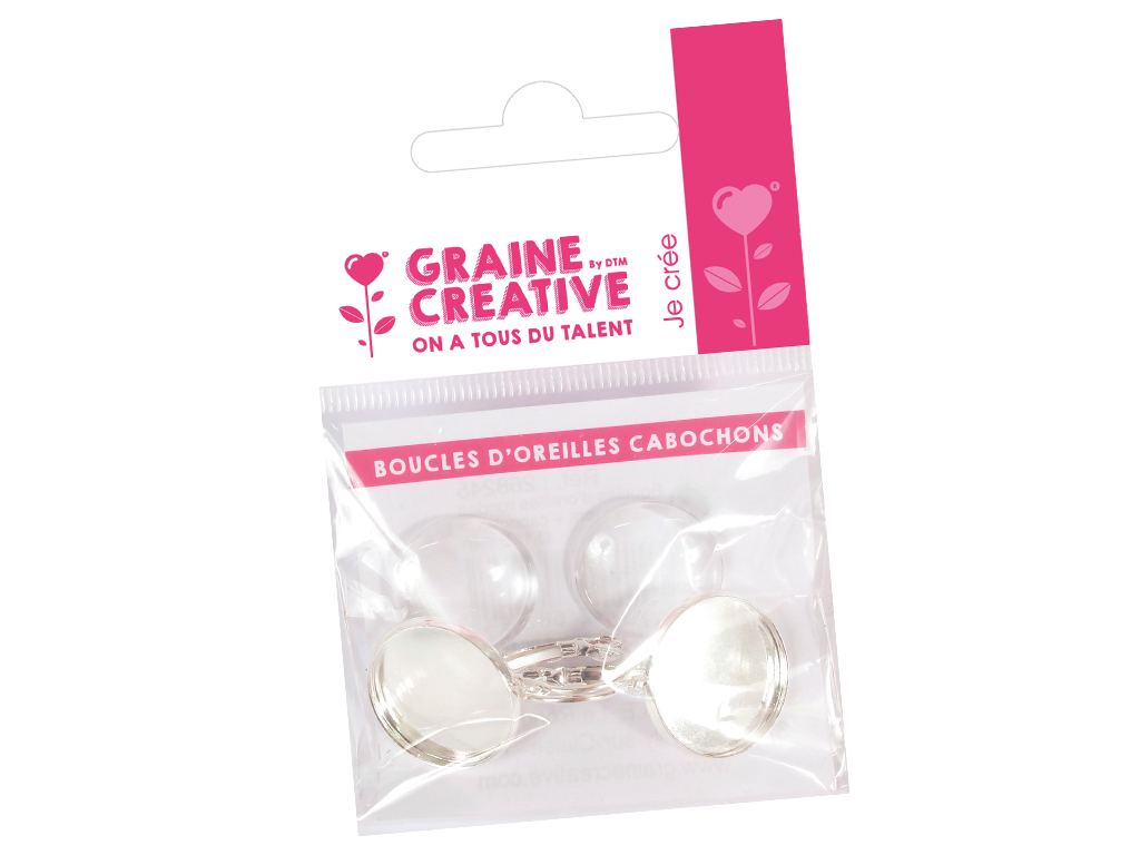 Earring cameo blank Graine Creative d=1.8cm 2pcs silver blister
