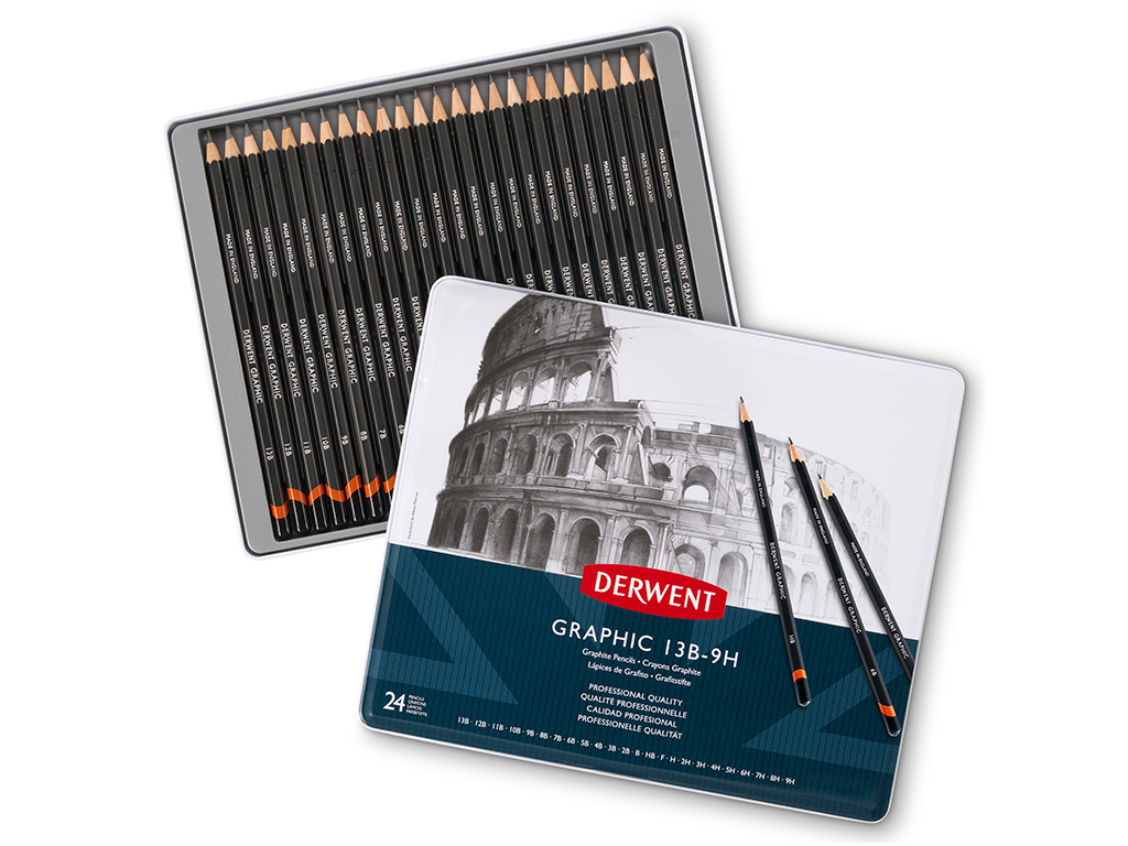 Harilik pliiats Derwent Graphic 24tk (9H-13B) metallkarbis